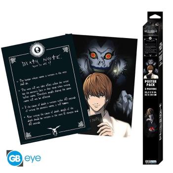 DEATH NOTE - Set 2 Poster Chibi "Licht & Tod Hinweis"  Befolgen Sie Ryks Rat wie Light Yagami, lernen Sie die Regeln des Todesnote mit diesem großartigen Set von 2 Death Note-Postern!